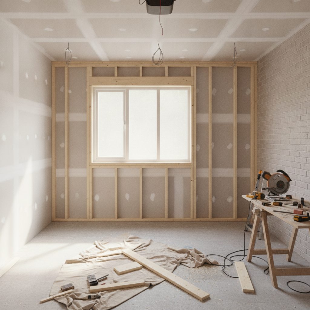Garage being converted into a room