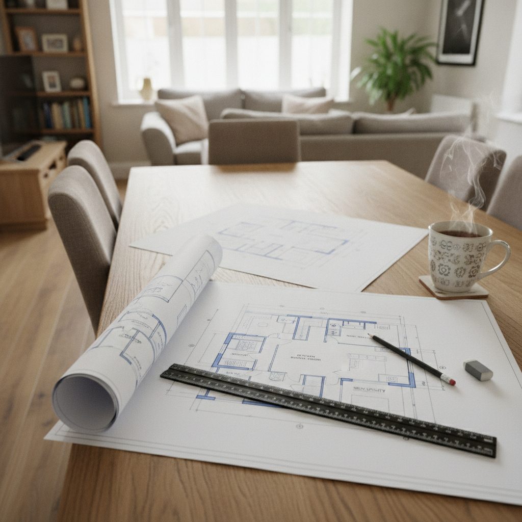Floor plans on a table
