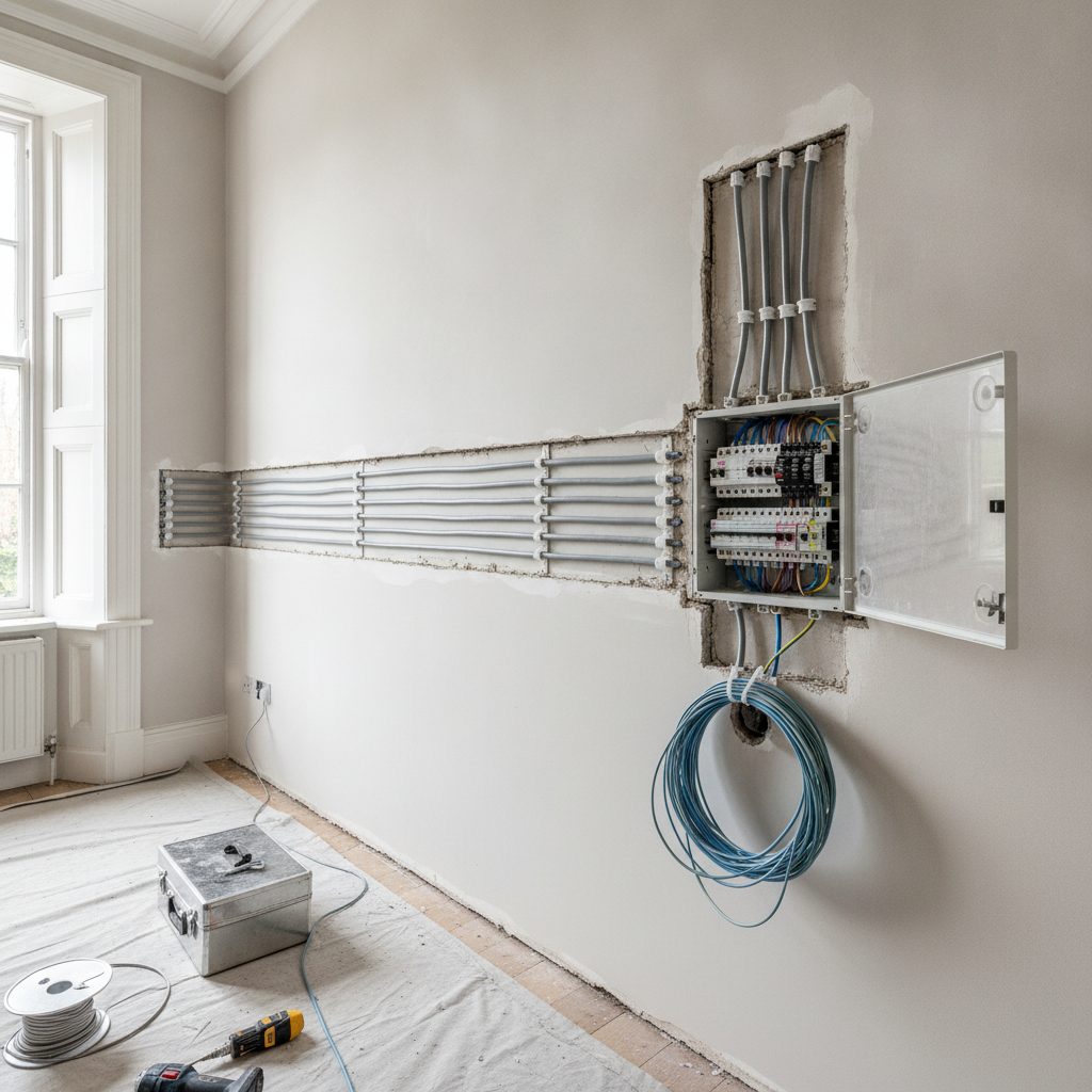 New electrical cables and consumer unit during a rewire